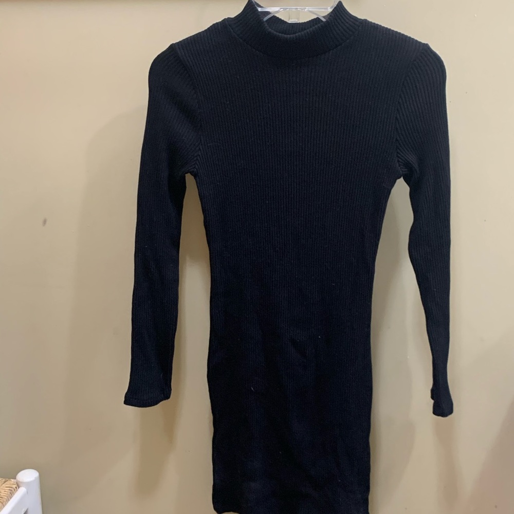 Black fitted, ribbed sweater dress